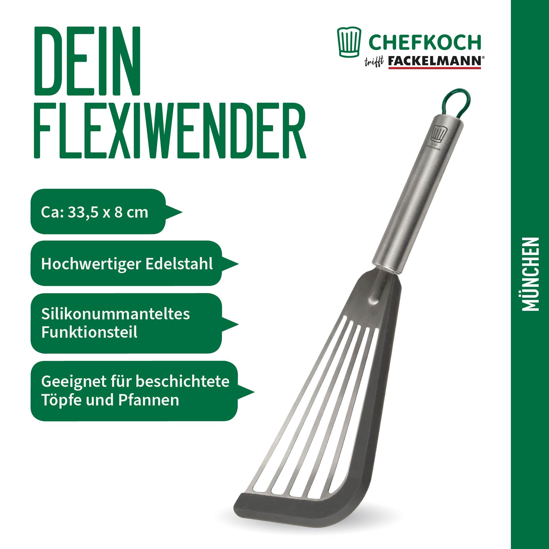 Chefkoch ontmoet Fackelmann – spatel XL München met siliconen functioneel deel en roestvrijstalen handgreep, hittebestendig tot 230 °C, vaatwasmachinebestendig