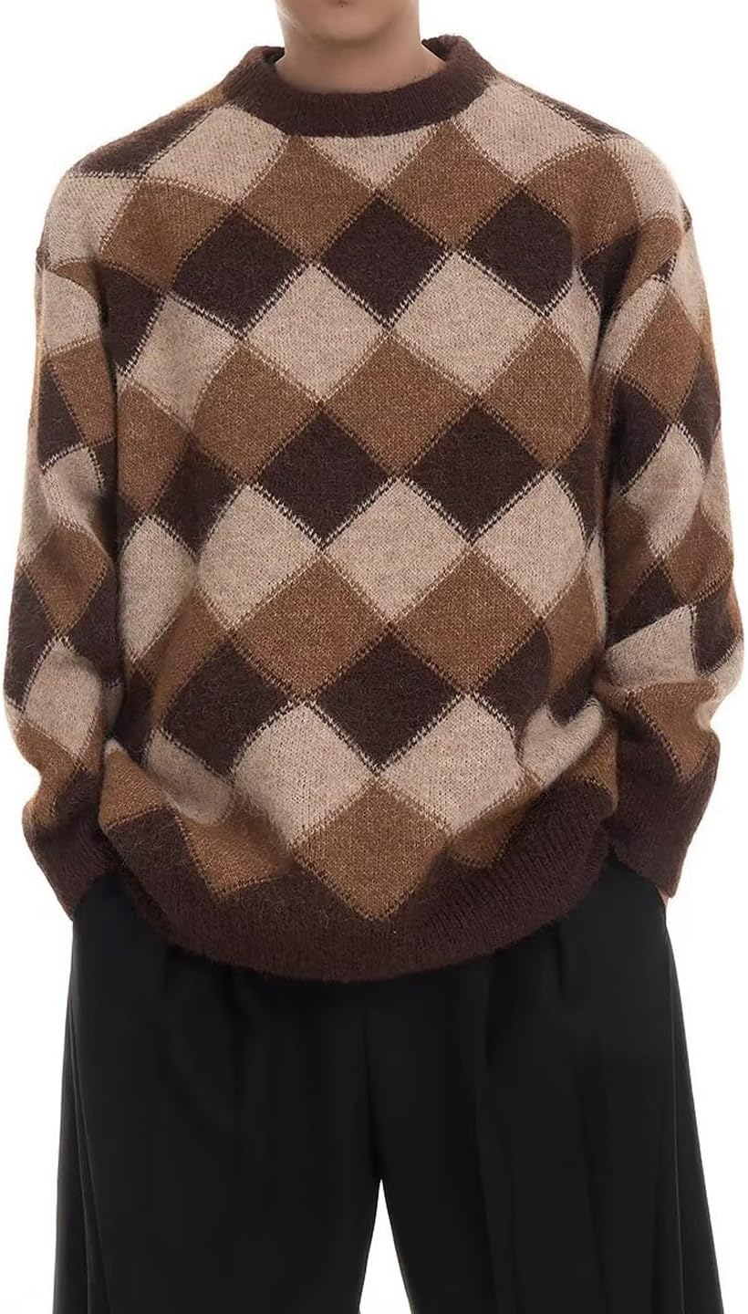 Men's Knit Sweater O-Neck Long Sleeve Warm Fall Winter Cardigan Casual Layering Pullover for Everyday Wear