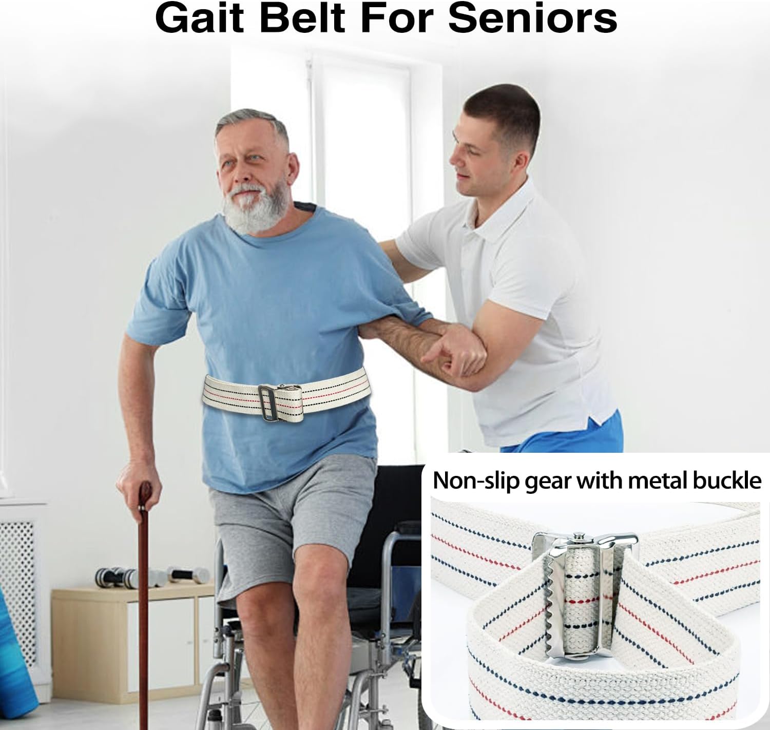 10 Packs Transfer and Gait Belts with Metal Buckle and Belt Loop Holder - Standing and Transfer Walking Assist Aid for Seniors, Elderly Patients, Caregiver, Nursing, Therapist, 60 inch