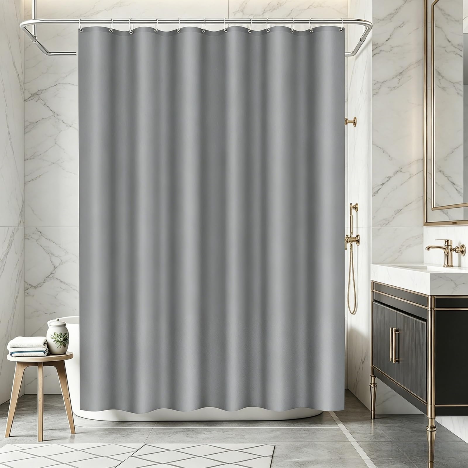 Cortina de ducha impermeable de 60 x 100 cm, de poliéster lavable, de secado rápido, para baño y bañera, diseño elegante color gris