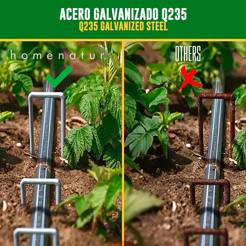 Graffe da Giardino per Telo e Erba Sintetica - 100 Pezzi + 8 Rondelle - Graffe a U in Acciaio Zincato Q235 - Fissaggio per Teli Pacciamatura, Prato Sintetico, Campeggio (100)