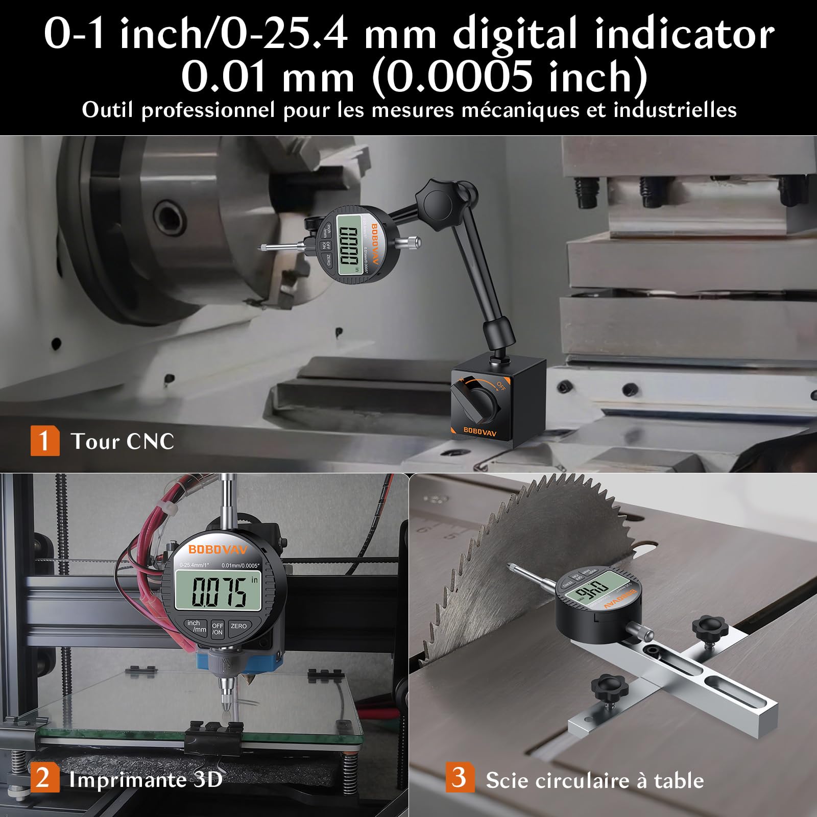 Indicateur Numérique À Cadran 0.01/.0005'' Avet Écran LCD Résolution De 0,01 Mm Sonde De Mesure À Comparateur Commutateur Mm/pouces Pour Mécaniques Et De Laboratoire