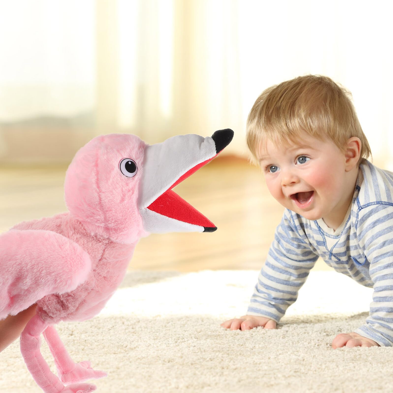 Burattino di Mano Rosa in Peluche Cotone PP, Giocattolo Interattivo Lavabile e Facile da Pulire, per Raccontare Storie e Divertimento