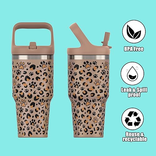 Miniatura 6 de Vaso con asa y popote, a prueba de fugas, botella de agua aislada al vacío, para el hogar, al aire libre, taza de café de viaje de acero inoxidable