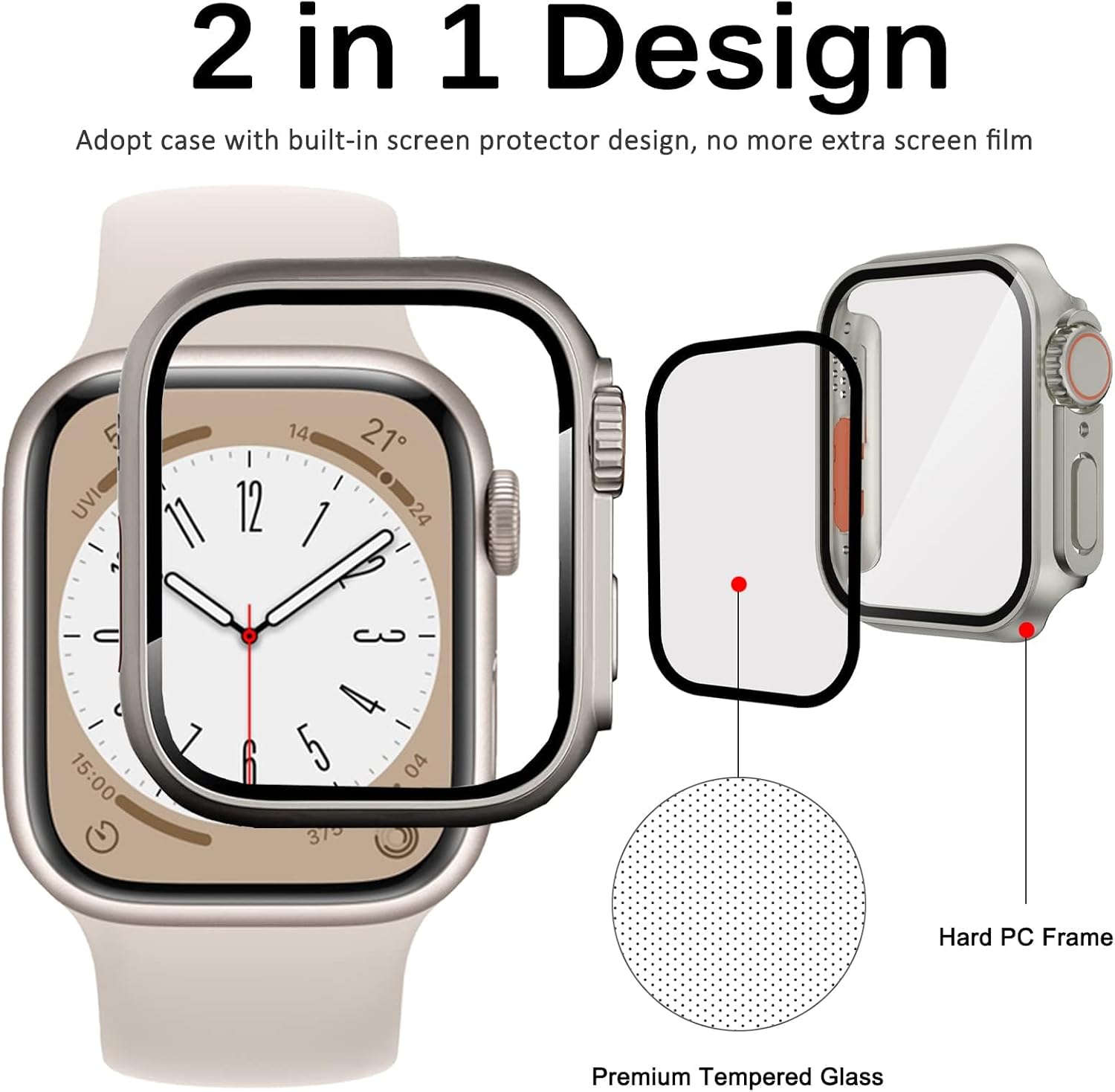 CZKE Glass Case for Apple Watch 44mm 45mm 41mm 40mm 42mm 38mm Screen Protector Cover Change Ultra Bumper iWatch Series 8 7 SE 6 5 3 (Color : Silver, Size : 45mm)