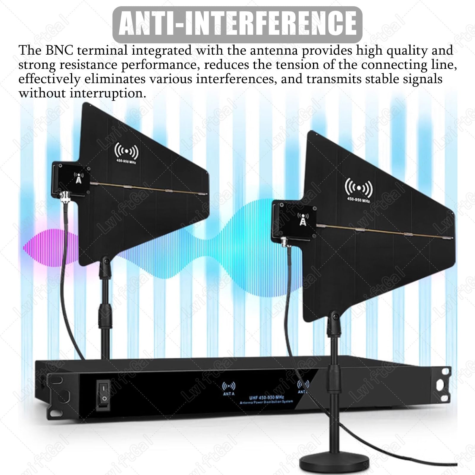 Sistema de antena direccional activa con distribución de energía para micrófonos inalámbricos en actuaciones escénicas y eventos en vivo