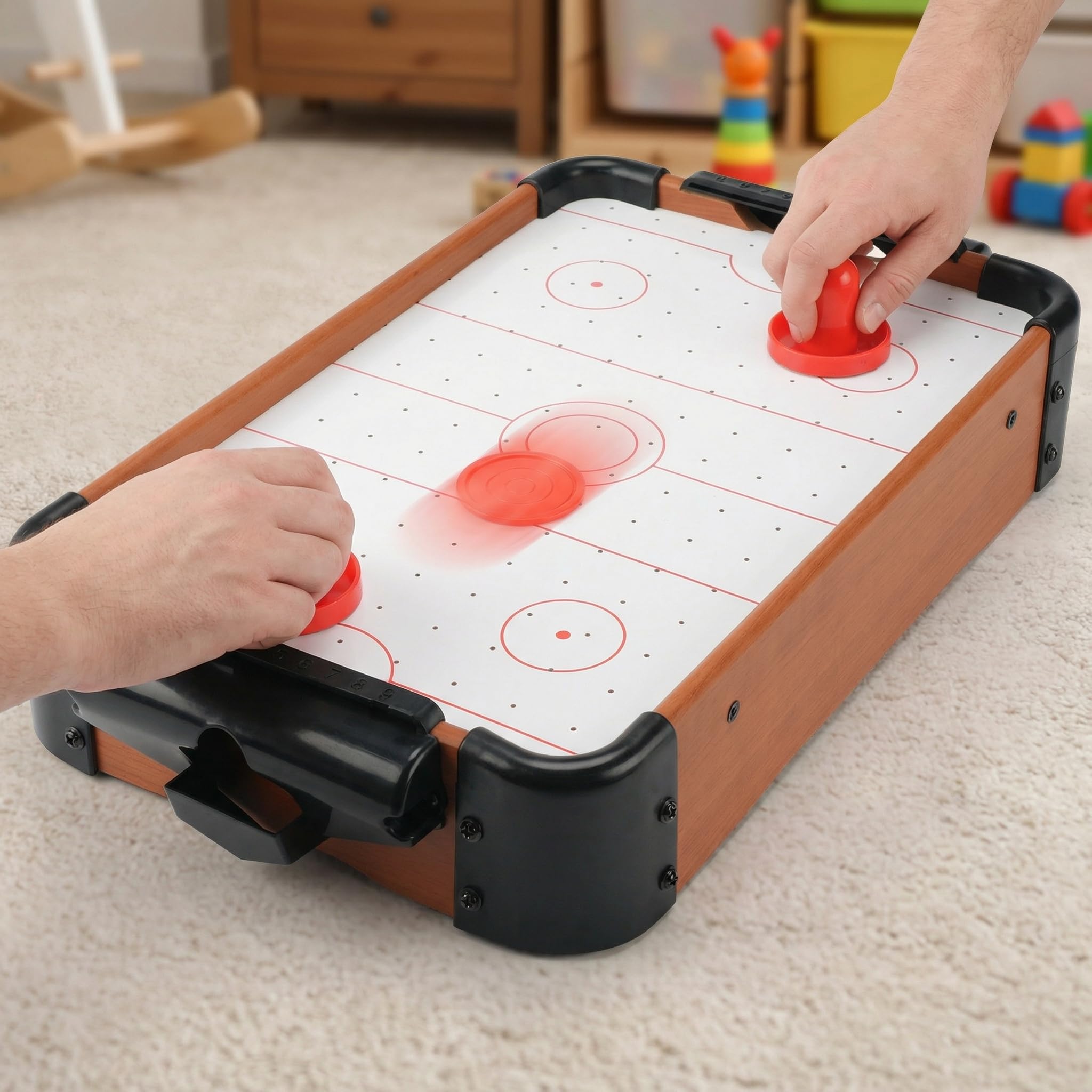 Mini Air Hockey da Tavolo in Legno MDF - Gioco Hockey ad Aria Portatile con Ventola Potente e Accessori