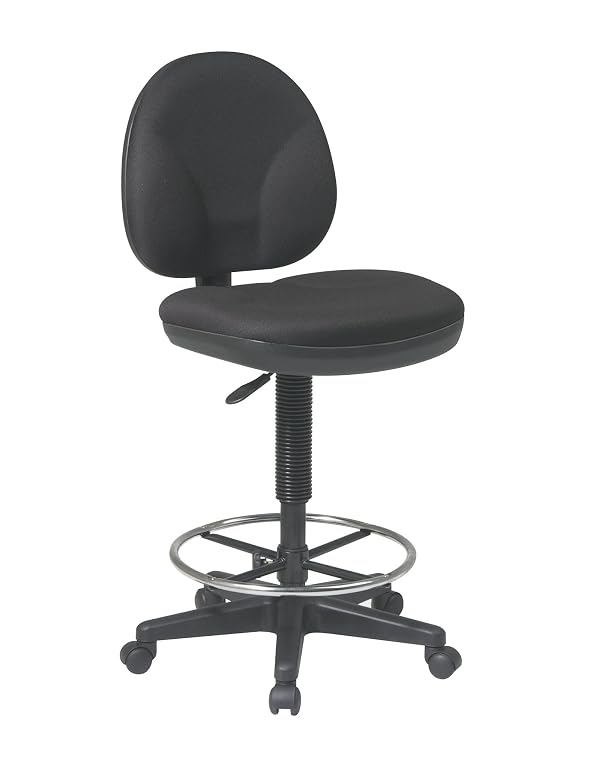Office Star DC Series Drafting Chair with Sculptured Seat and Back, Built-in Lumbar Support and Adjustable Foot Ring, Icon Black Fabric by Office Star Products - Used condition - US$75.74