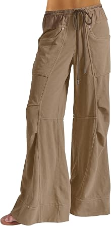 FASHIONSPARK Womens Baggy Sweatpants Casual Wide Leg Pants Patchwork Loose Lounge Pants Fall Outfits with Pockets