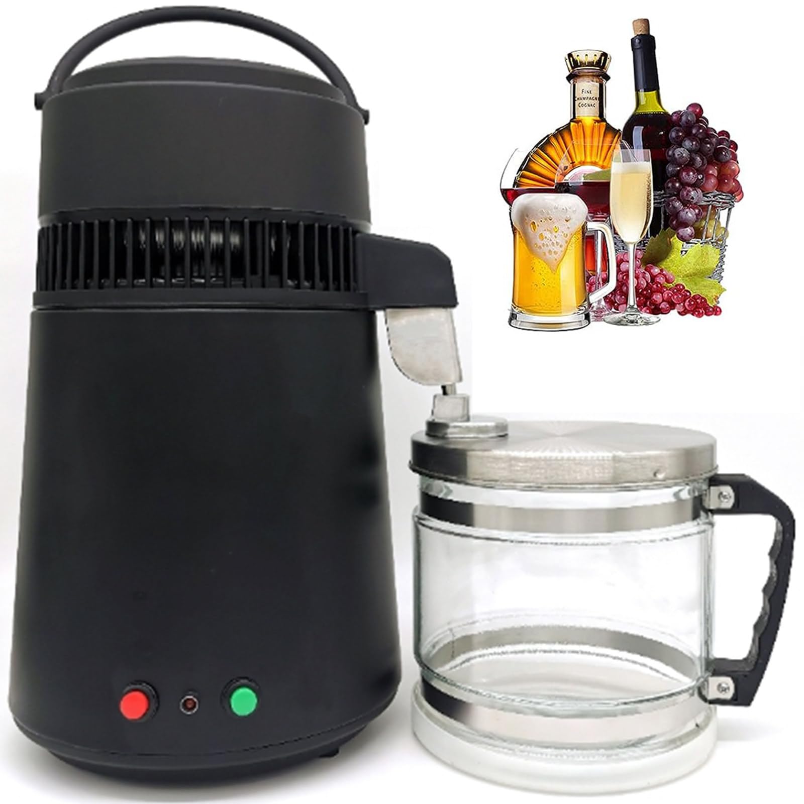 Destylator wody ze stali nierdzewnej 304, maszyna do wody destylowanej o mocy 750w, z podwójnym przyciskiem. Oczyszczacz wody o pojemności 4 l/1 gal, do użytku domowego.,Black