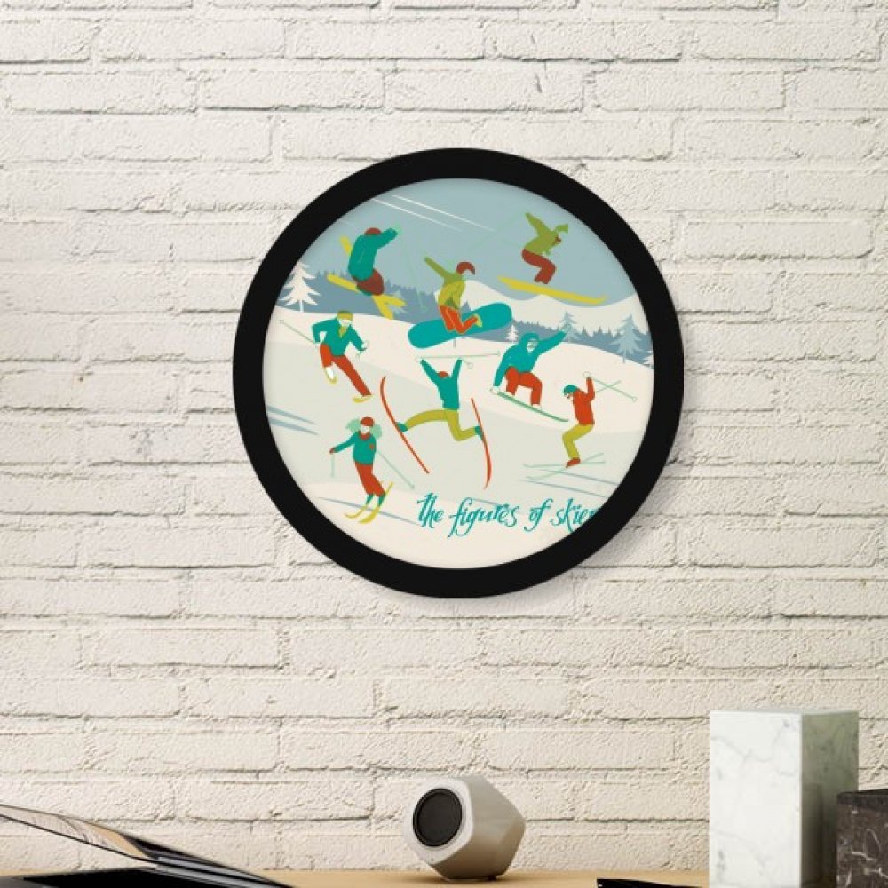 Ski illustration peinture ronde grand cadre noir rompt murs vides