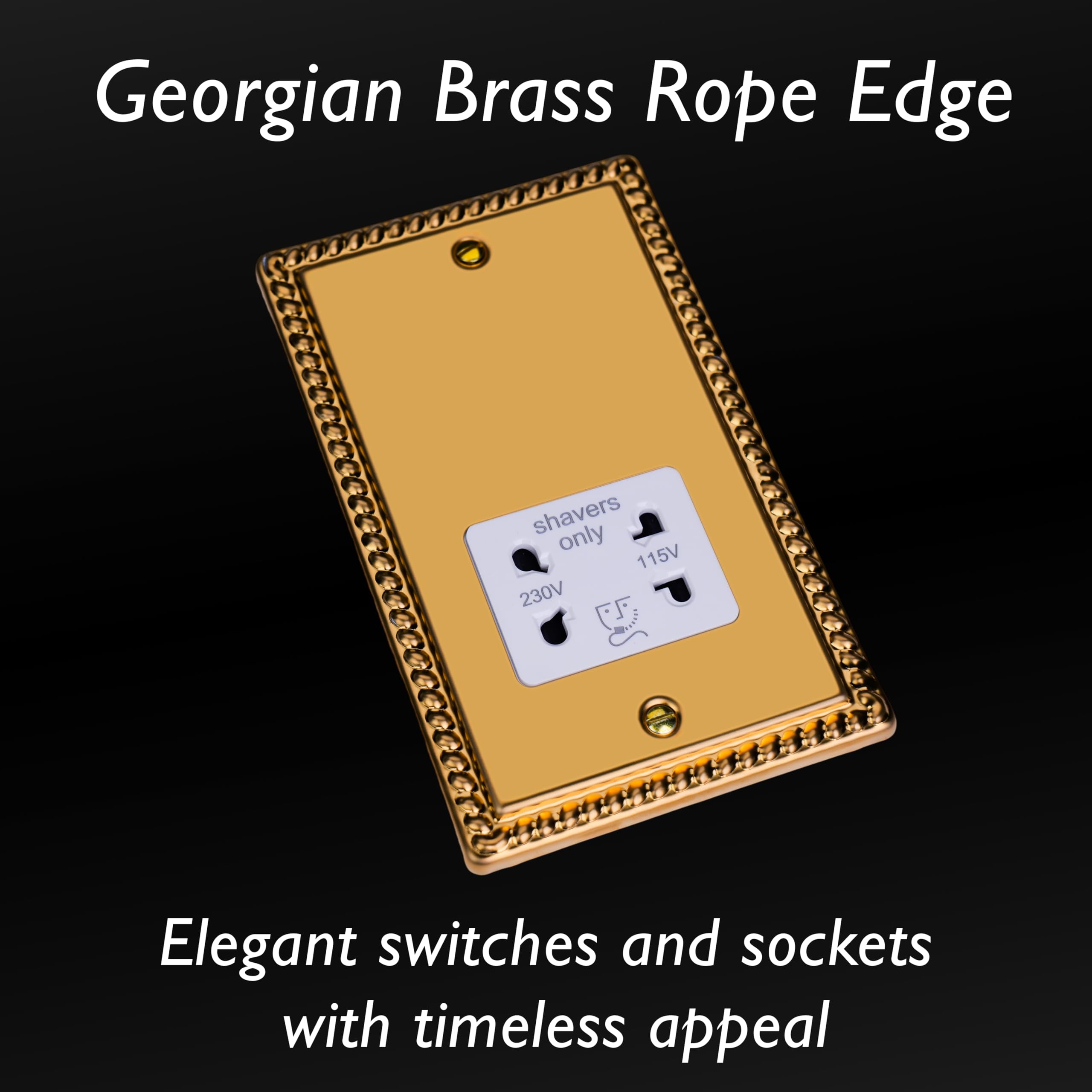 Varilight Bathroom Shaver Socket - Classic Georgian Brass With White Insert, XGSSW - Image 3
