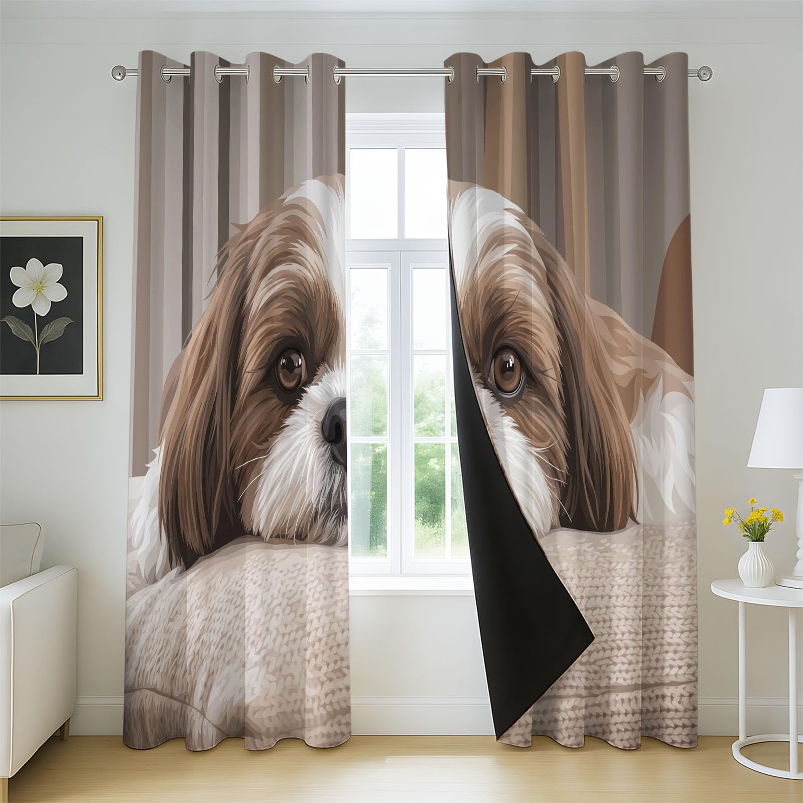 Lot de 2 Occultant Isolant Réaliste Moderne 140L x 1060H CM, Rideaux Animal Domestique Chiot Motif à Oeillets Thermique Anti Froid pour Chambre Fenêtre Intérieur Salon, Chambre