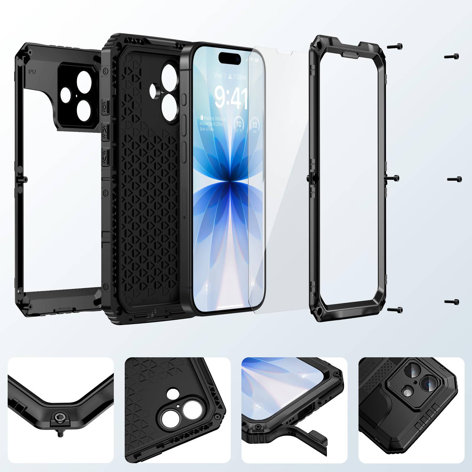 seacosmo Funda para iPhone 17 Impermeable, IP68 360 Grados Militar Protección Carcasa, Subacuática Waterproof Antigolpes Anti-Polvo Case con Protector de Pantalla/Cubierta de la Cámara, Negro