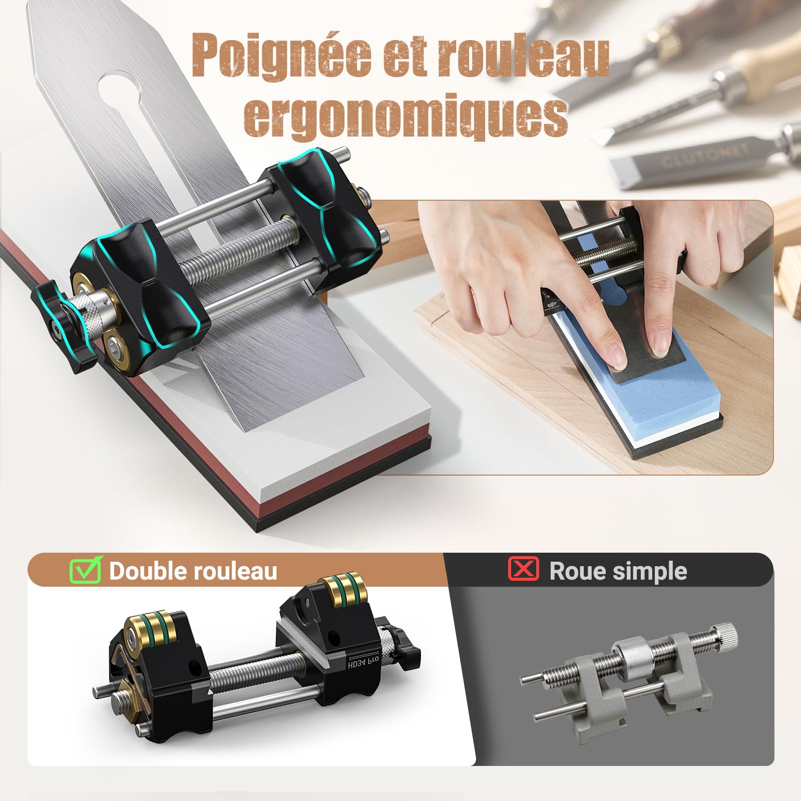 HONGDUI Kit d'affûtage de ciseaux avec guide d'affûtage, jauge d'angle réglable et accessoire d'angle d'affûtage pour outils de menuiserie pour burins et burins de 0,1 à 3,2 pouces