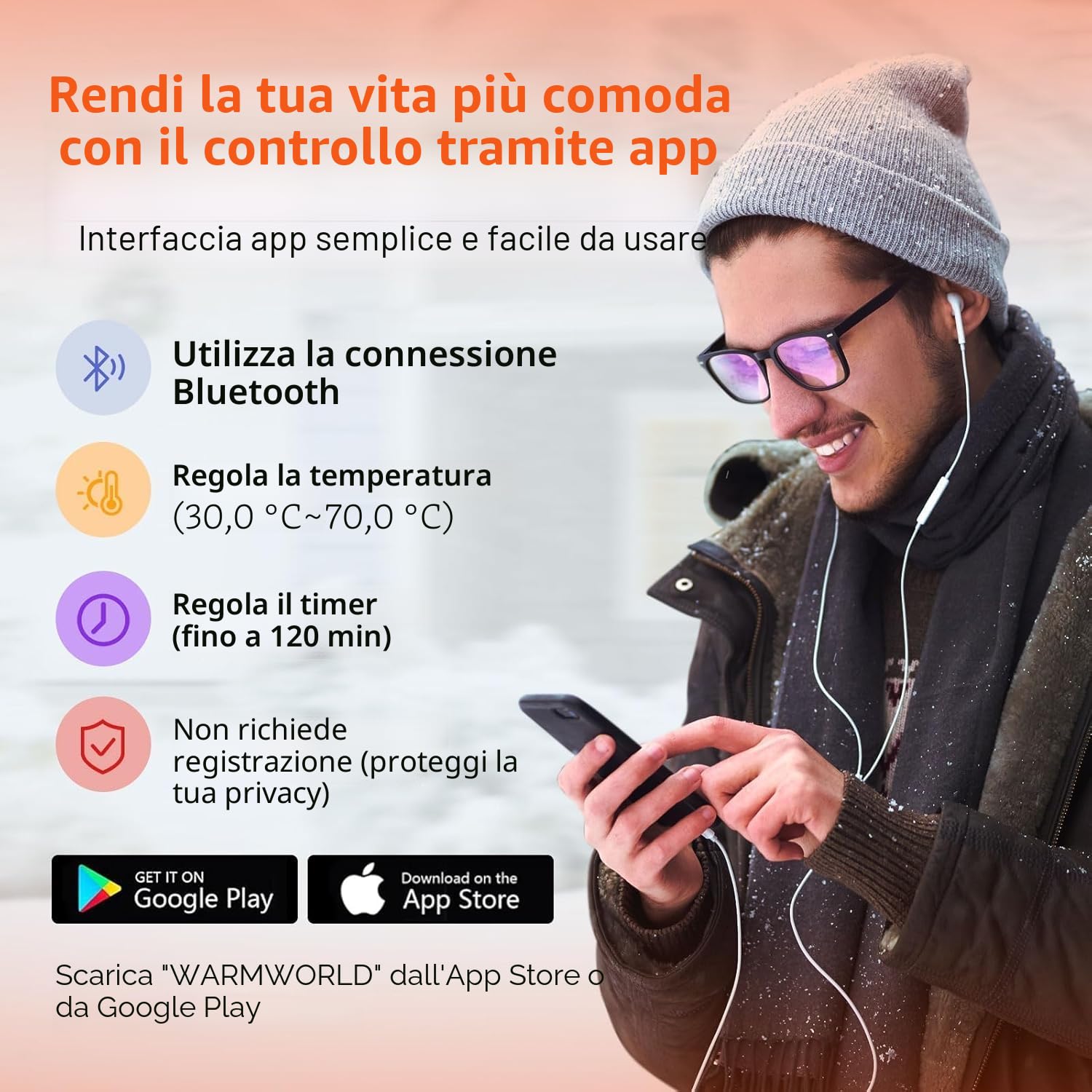 Calze Riscaldate a Batteria, 5000mAH Calzini Scaldapiedi Con controllo dell'app, USB Riscaldati Scaldapiedi Elettrico con 4 Impostazioni di Riscaldamento per Sport All'Aperto e Sci