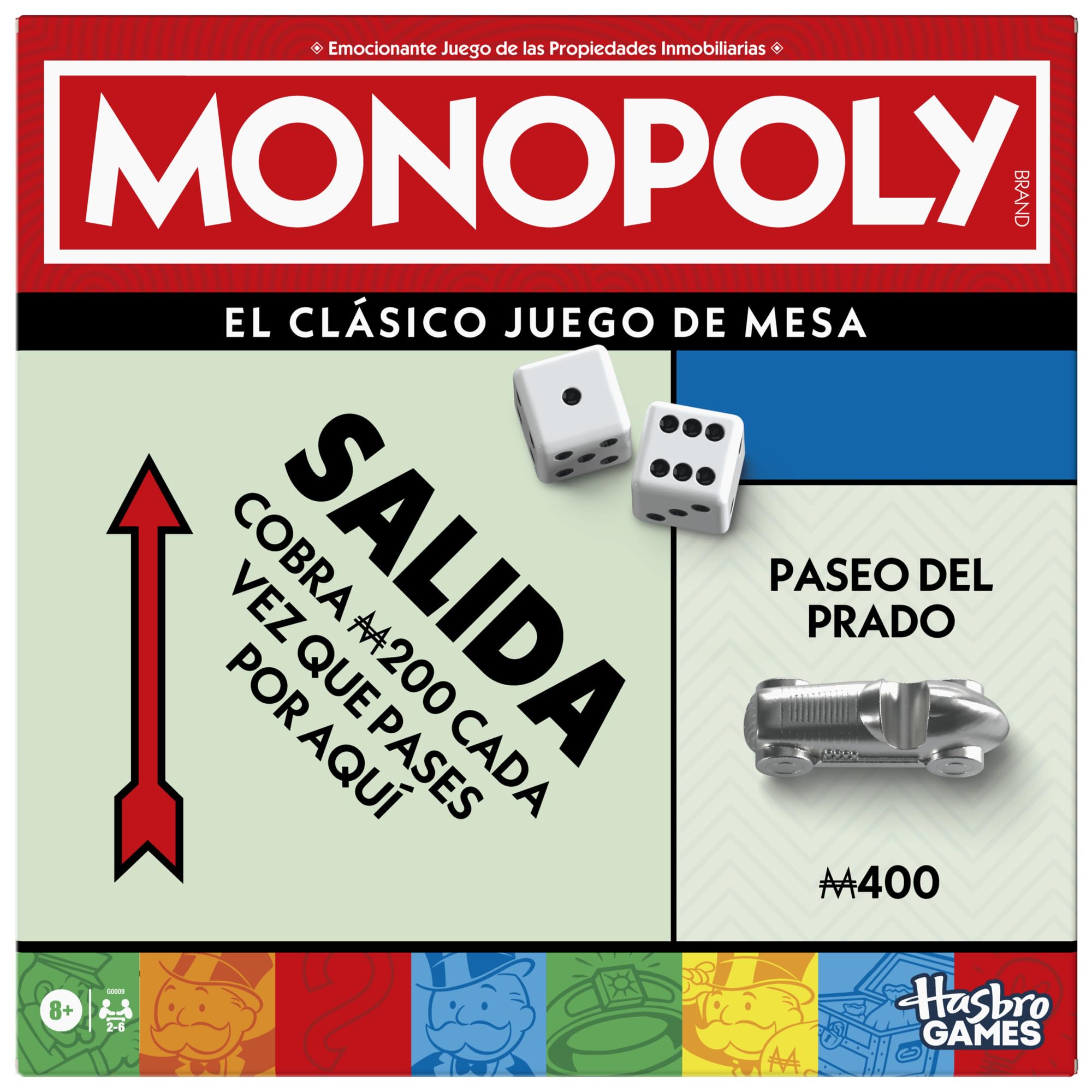 Hasbro Gaming, Monopoly Clásico, Juego de Mesa, Inversión en Familia, Tablero, Caja Almacenamiento, 6 Peones Grandes, Fiestas con Amigos, Multijugador, Dinero Colores, Juegos para niños y niñas