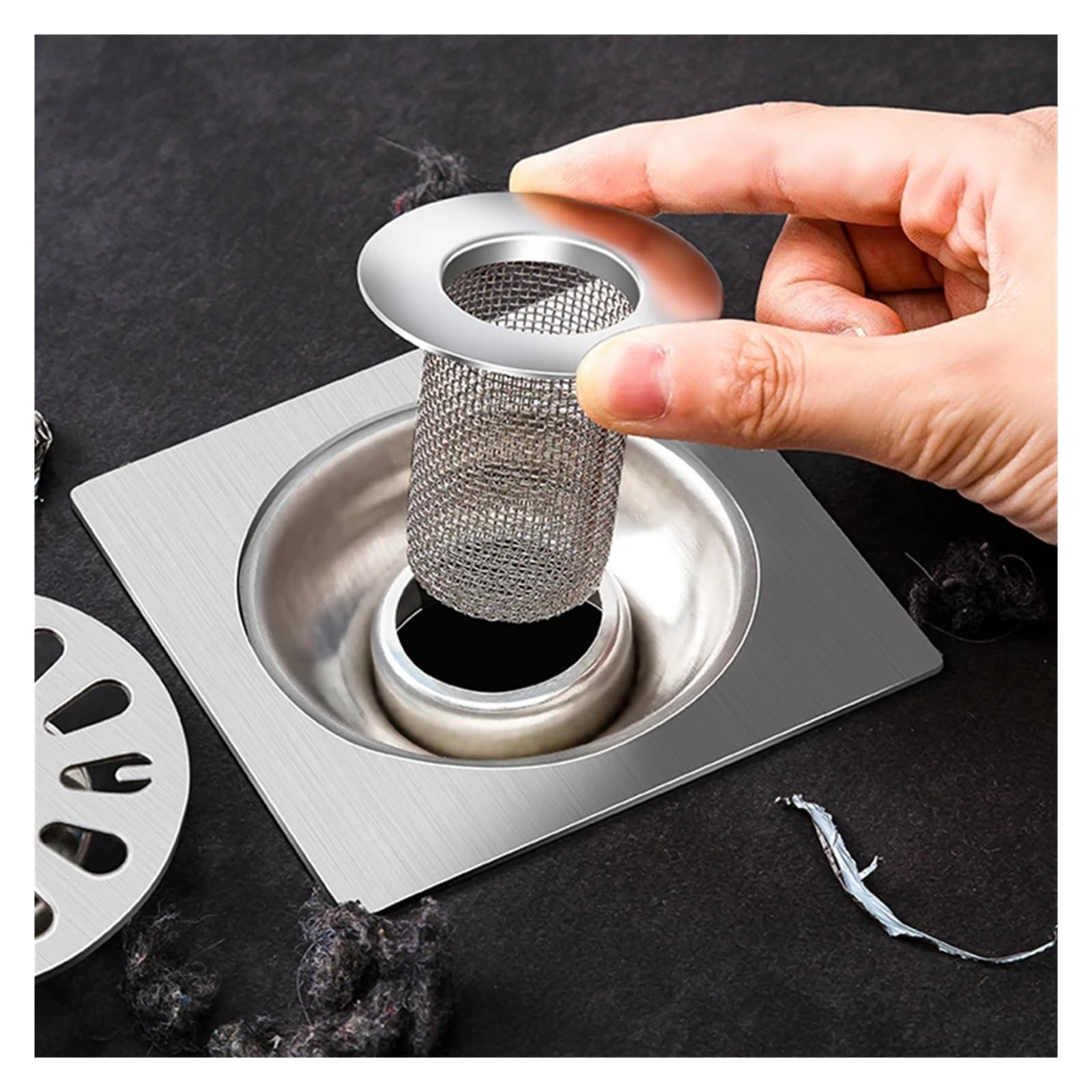 Filtre de vidange de Sol en Acier Inoxydable, 5/1 pièces, Filtre Anti-Obstruction pour évier de Cuisine, Filtre de Douche de Salle de Bain (Taille L Courte)