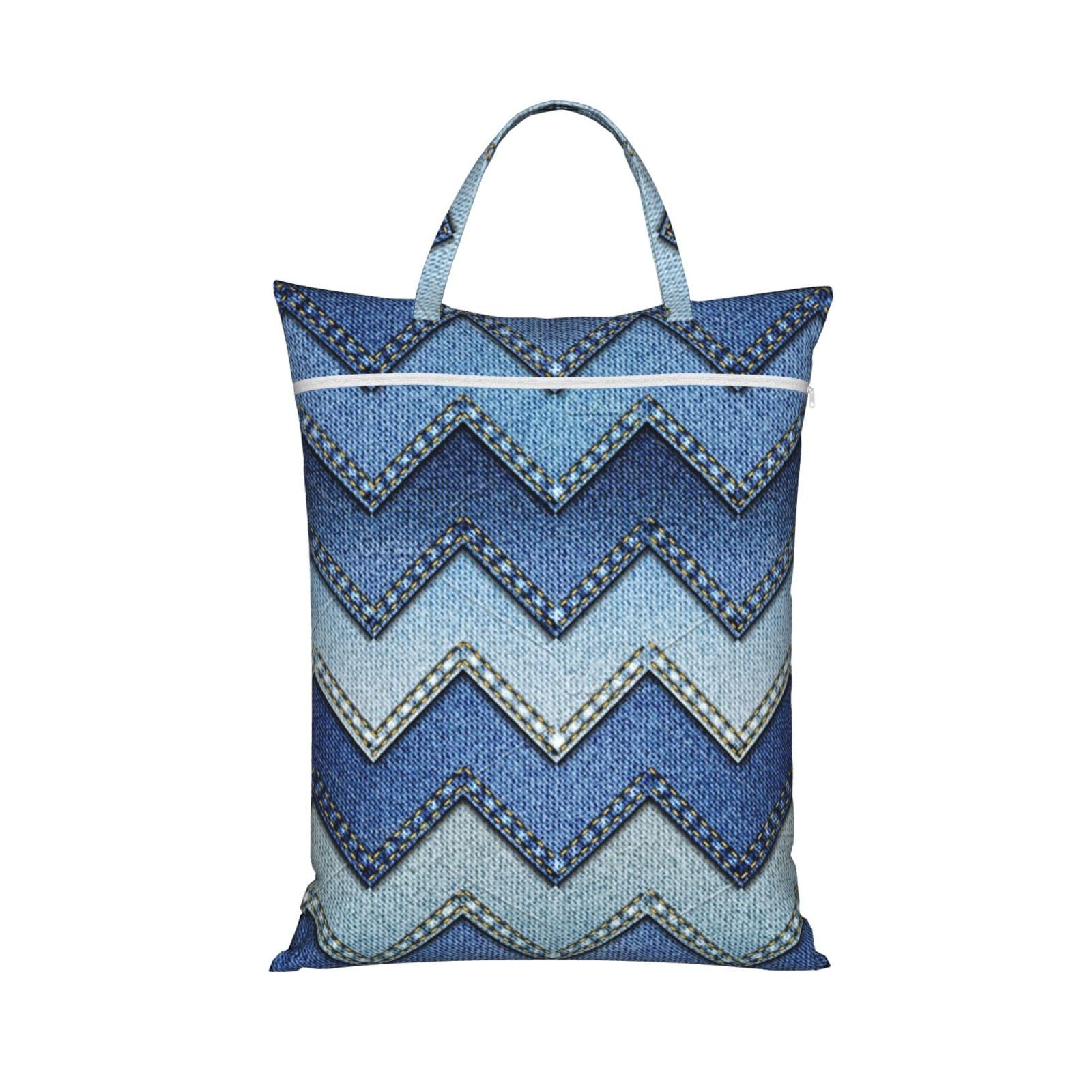YFSGDLBN Gradient Blue Denim printed Travel dirty laundry bag clothes pack Storage Basket Bag