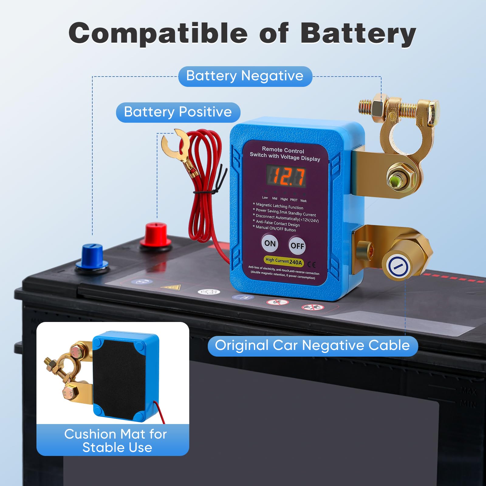Stacca batteria 12V 240A per Auto, Staccabatteria automatico con Telecomando, Stacca batteria moto automatica, per Auto, ATV, Camion, RV, Barca