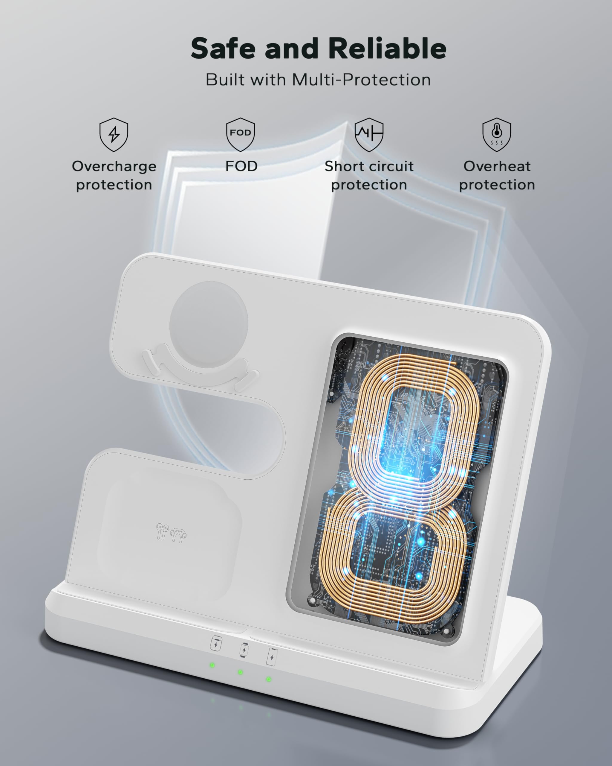 Stazione di ricarica wireless per Samsung, supporto 3 in 1 per Galaxy S25 Ultra/S24/S23/Z Fold, dock di ricarica per telefono e orologio per Samsung Watch Galaxy 8/7/6/5, Galaxy Buds 3/2/Pro