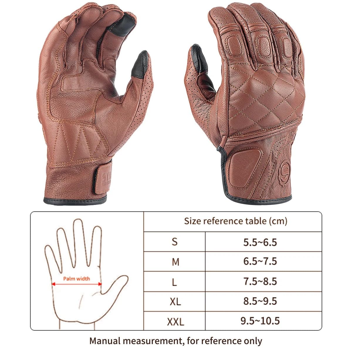 Motorradhandschuhe Retro Echtleder Motorradhandschuhe Vollfinger Touchscreen Rennen Reiten Motocross Herren Motorradzubehör Motorrad Handschuhe(546-Brown,M)