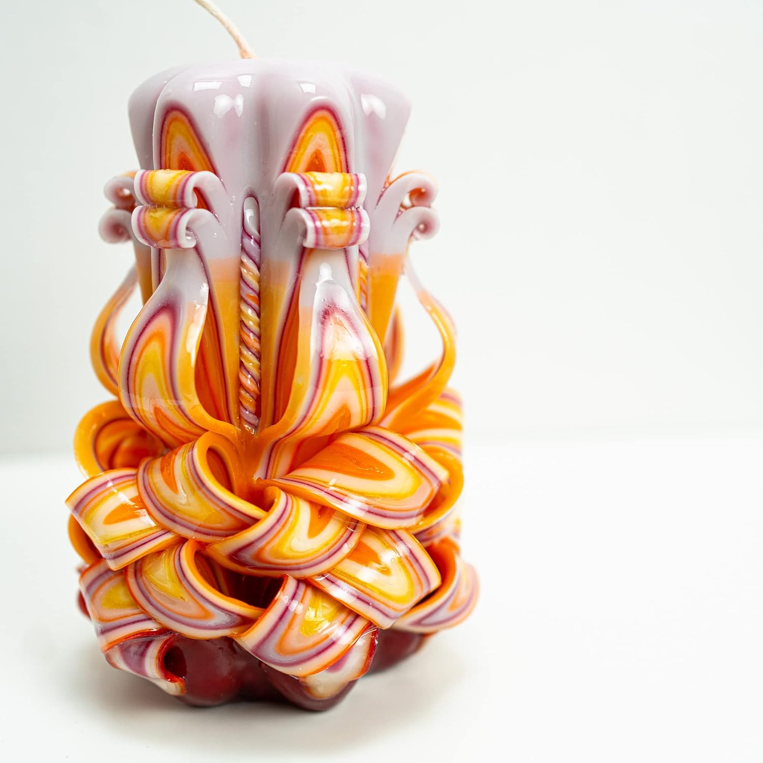 Carved Candle Artisan Handmade Decorative Dipped Candle 6 inch Yellow Fall Thanksgiving New Year Christmas Holiday Seasonal Gift for Mom Home Accent - Celebration