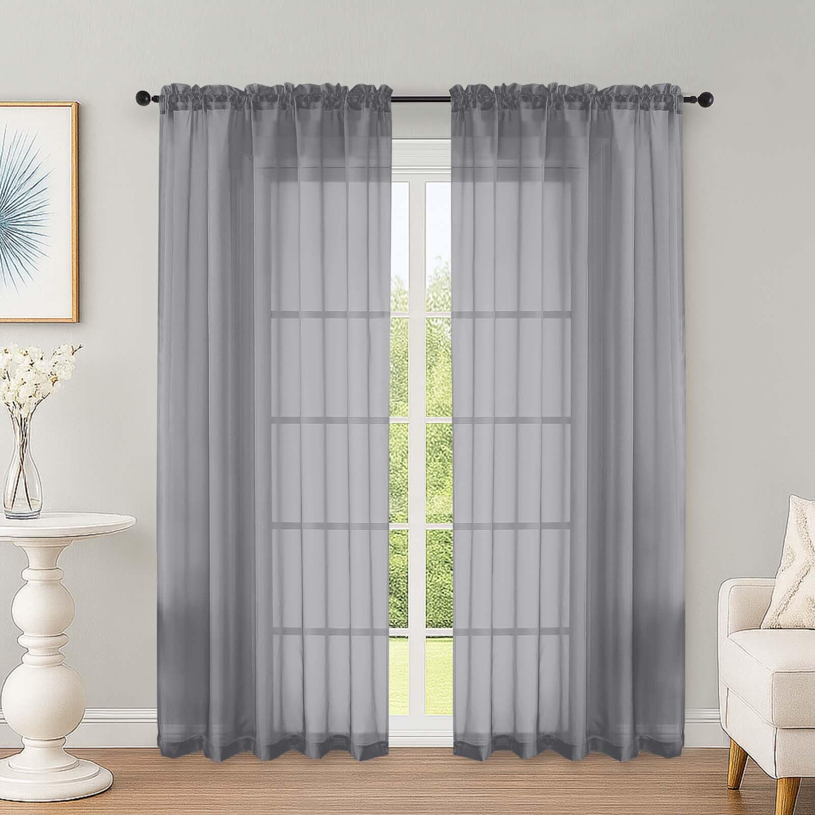 OWENIE Grey Sheer Curtains 72 Inches Long 2 Panels Set, Transparent Voile Sheer Curtain for Living Room Bedroom Window Sliding Glass Door Treatment, 59 x 72 Inch, Grey