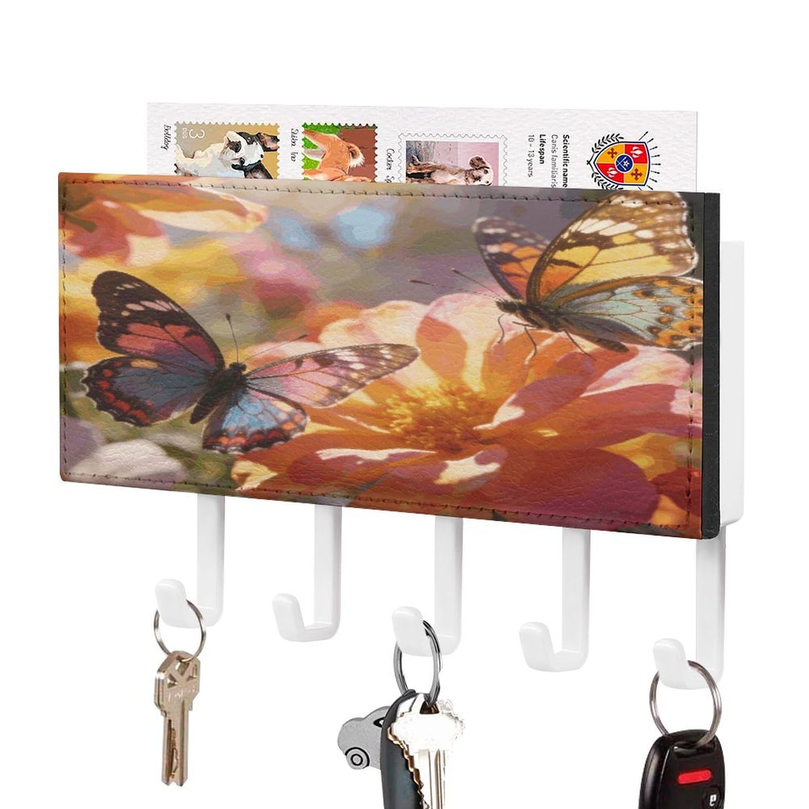 Soporte para llaves de pared con 5 ganchos y bandeja organizadora de cuero para pasillo