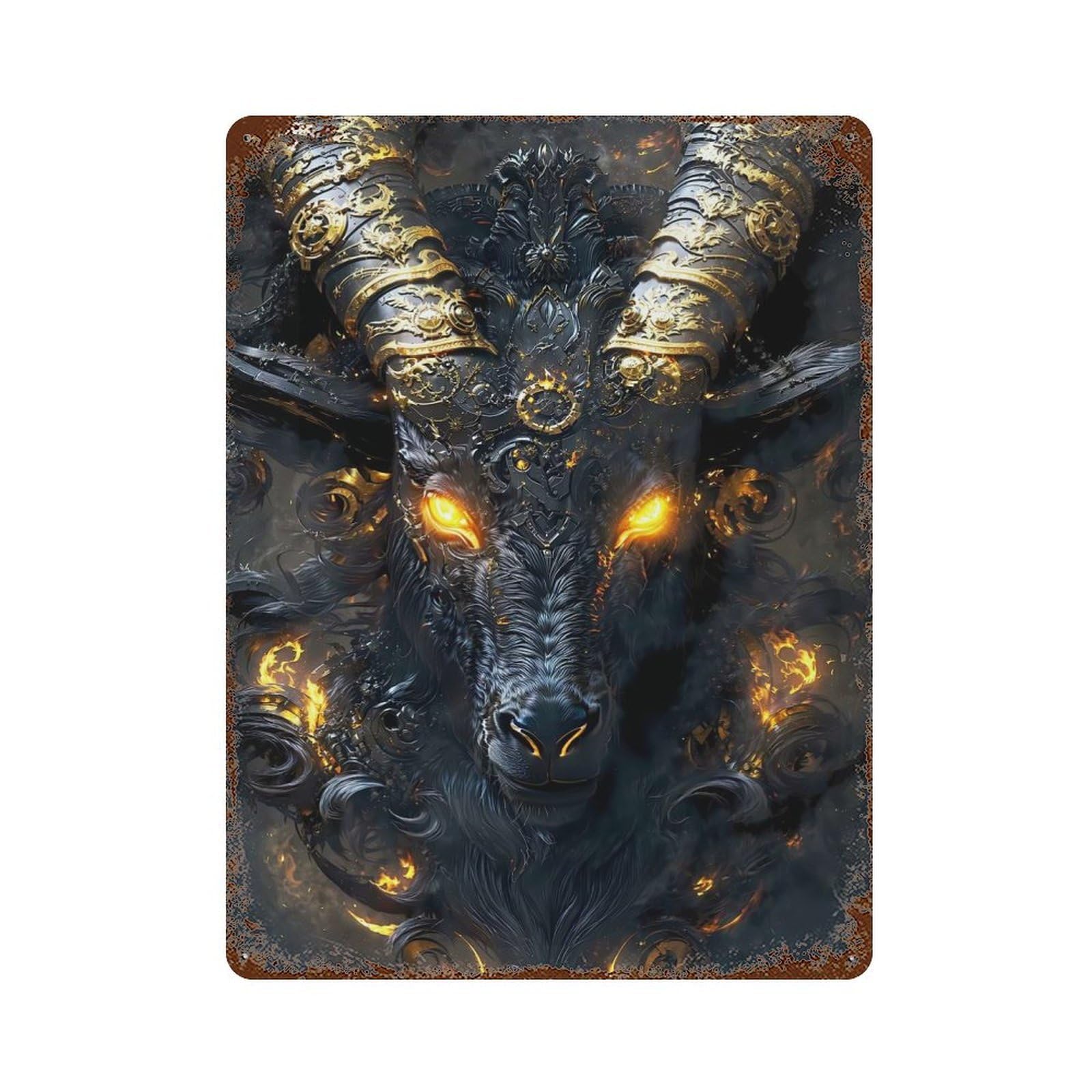 Devil Black Goat with Golden Horns Vintage Metal Tin Sign 15.7"x11.8", Farmhouse Wall Decor for Garage, Bar And Workshop Decor