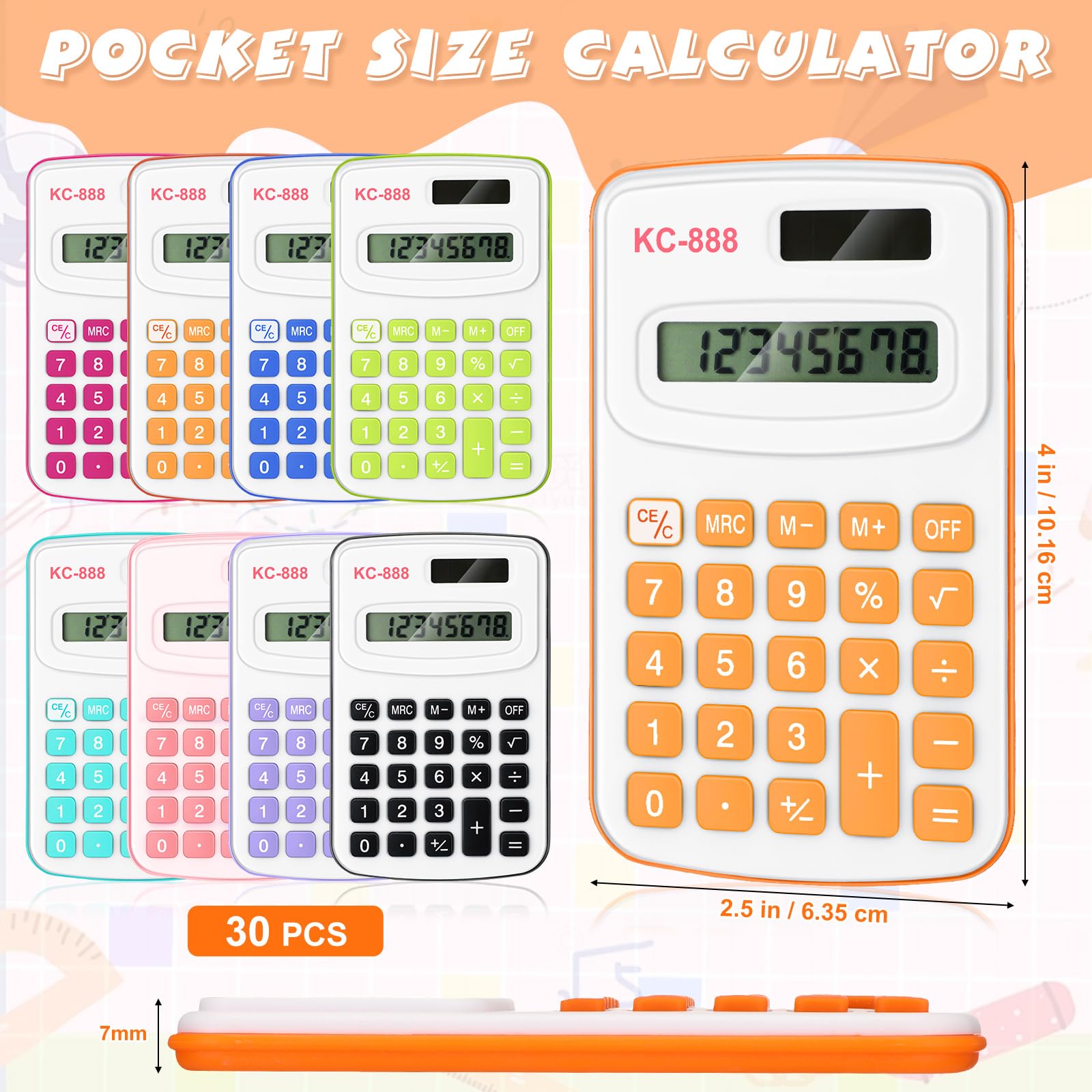 Treela 30 calculadoras de tamaño de bolsillo para estudiantes, mini calculadora de mano básica, calculadora estándar con batería de botón, pantalla de 8 dígitos, calculadora de escritorio para 100