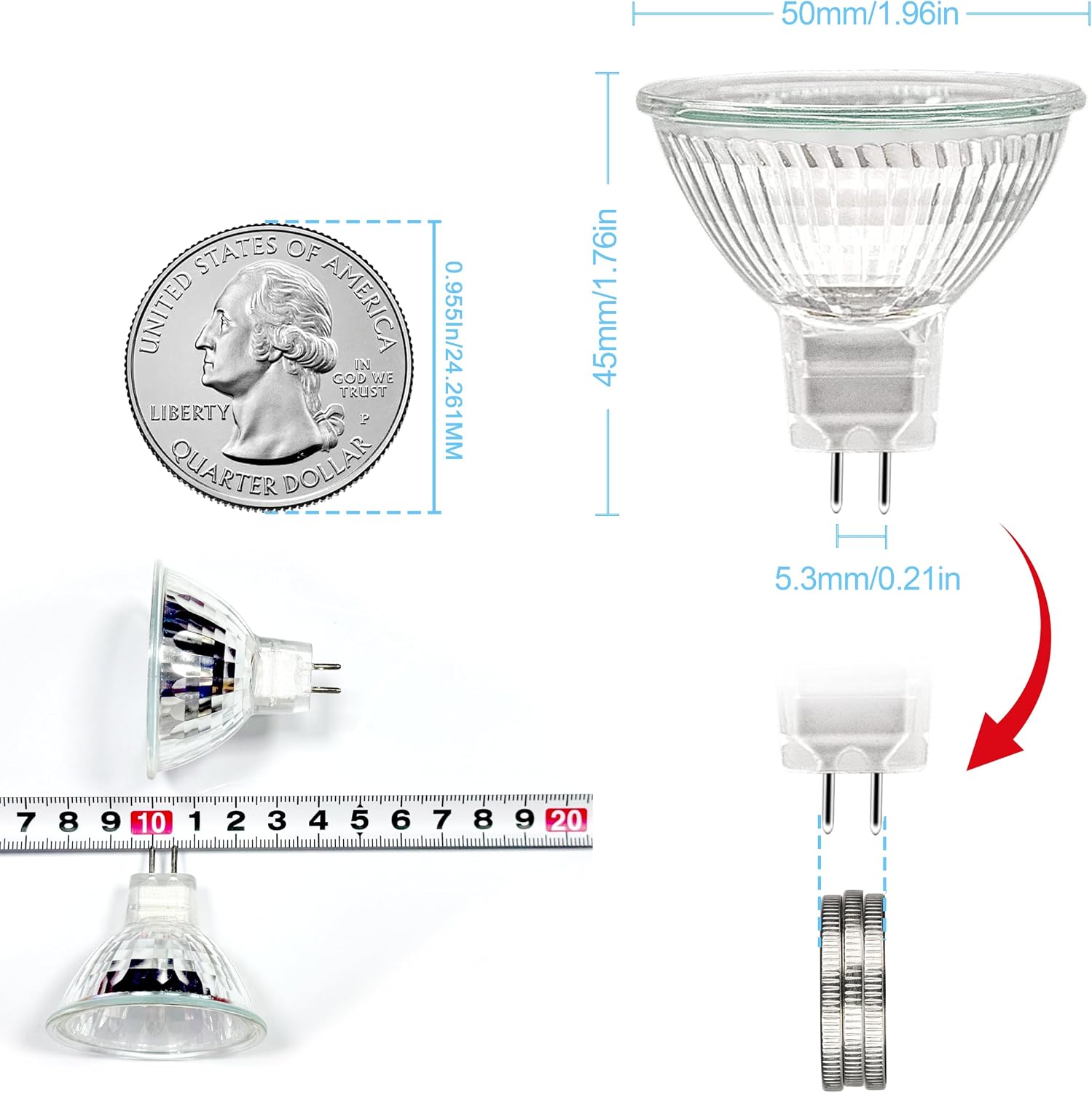 WeshLMPO MR16 Halogen Light Bulb 2 pin 35W 12V, GU5.3 Base for Landscape Lights, Track Lights, Fiber Optics, Desk Lamps, 2700K Warm White Dimmable, 6 Pack image 3