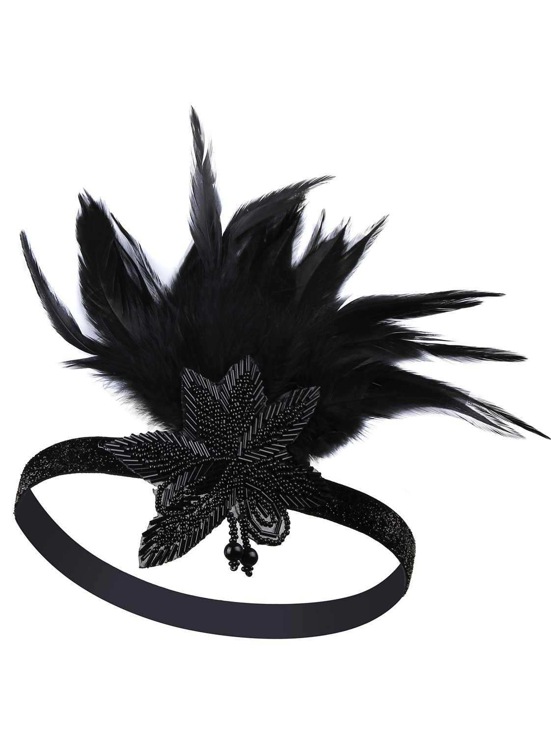 VIJIV Vintage Black Silver 20s Headpiece Flapper Headband 1920s Great Gatsby