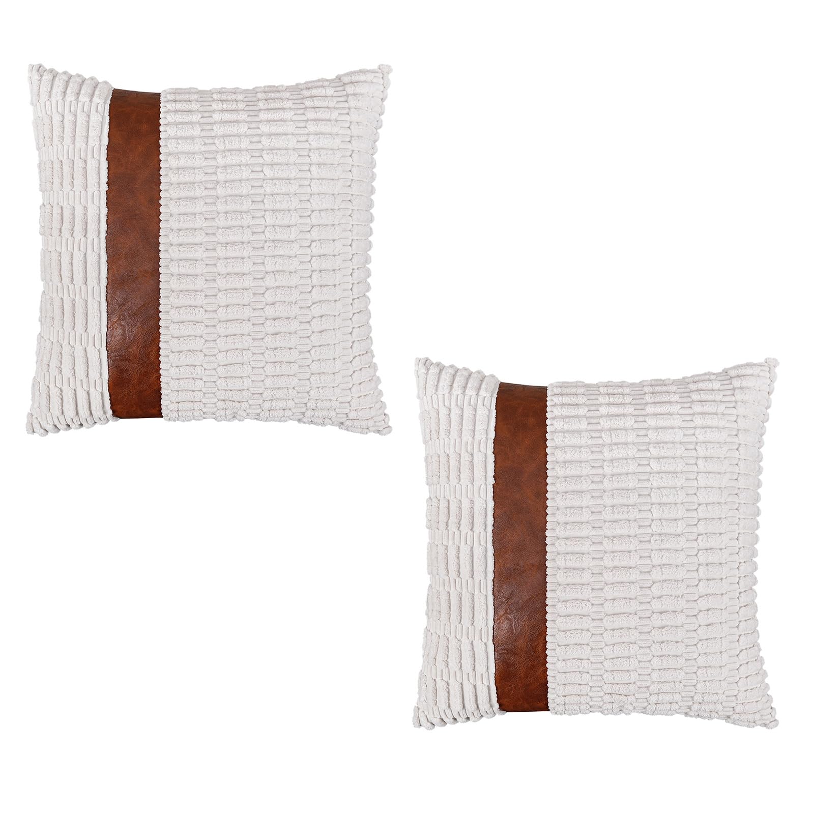 HDOYTXXM Throw Cushion Case with Wheat Pattern 45x45cm Corduroy Fabric Accented Faux Leather for Home Decor Wheat Grains Pillow Cover
