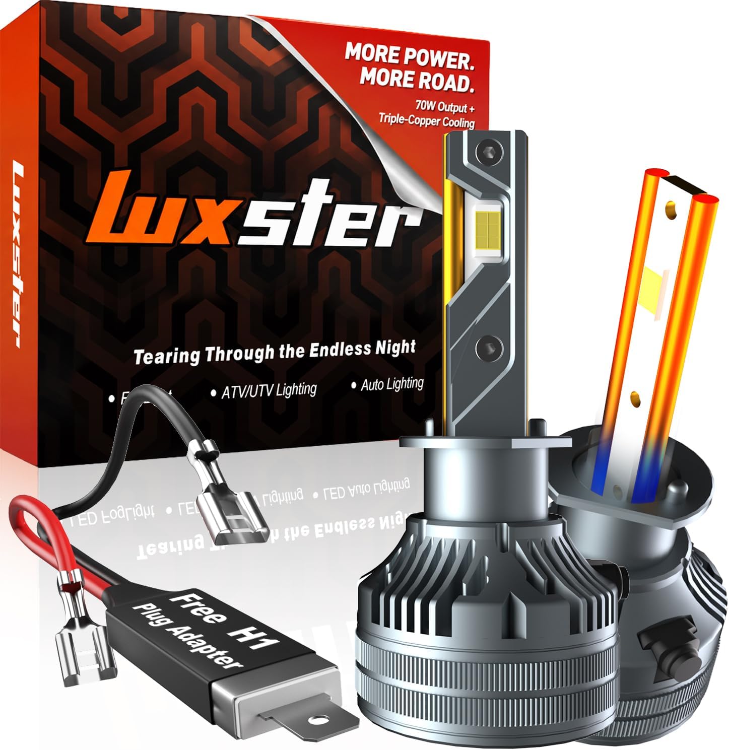 LUXSTER 2024 Punisher 40,000LM H1 LED Bulbs, Ultra-Bright TalonLED Chips, 6000K Pure White, Easy Plug-N-Play Installation Fog light, IP68 Waterproof, Pack of 2