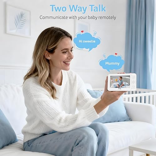 Miniatura 7 de acer Cámara inteligente para monitor de bebé para cuna, pantalla LCD de 5 pulgadas con cámara de 1080P y audio, rango de 1000 pies, sin control