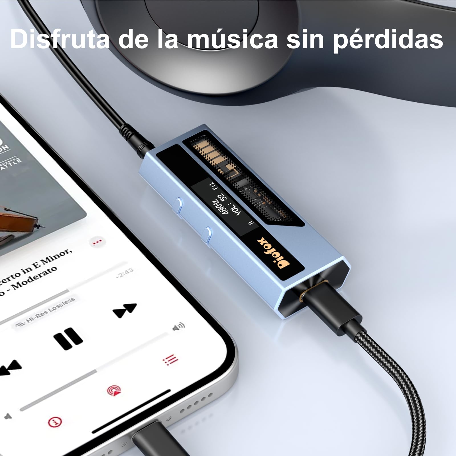 Diofox USB-C DAC Kopfhörerverstärker, tragbarer Audio Decoder, Hi-Fi verlustfreier Klang, ES9028Q2M Chip, 3,5 mm & 4,4 mm dualer Kopfhörerausgang, für PC, Mobiltelefone, iPad (Blau)