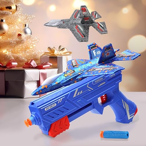 Miniatura 7 de CORPER TOYS Paquete de 6 lanzadores de aviones de espuma para niños con 6 calcomanías de bricolaje y 2 balas planeadores de espuma para niños y