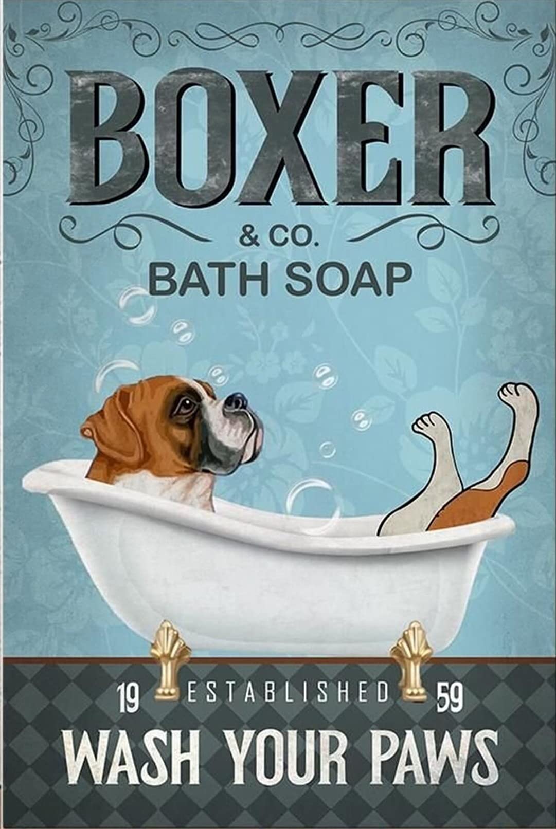 TNND Boxer Dog Bath Soap Metal Sign Art Tin Metal Poster Gift 8x12 inch