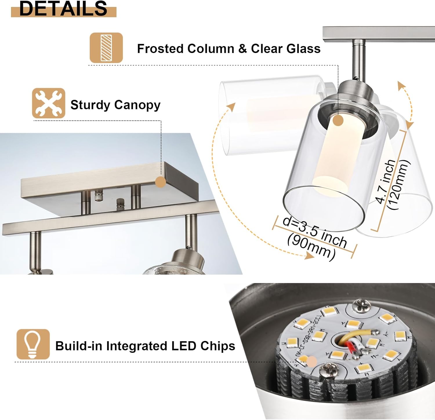 6-Light 5CCT LED Track Light Ceiling for Kitchen, Adjustable Directional Spotlight in Brushed Nickel Bathroom Lighting Fixture with Clear Glass & Frosted Colunm
