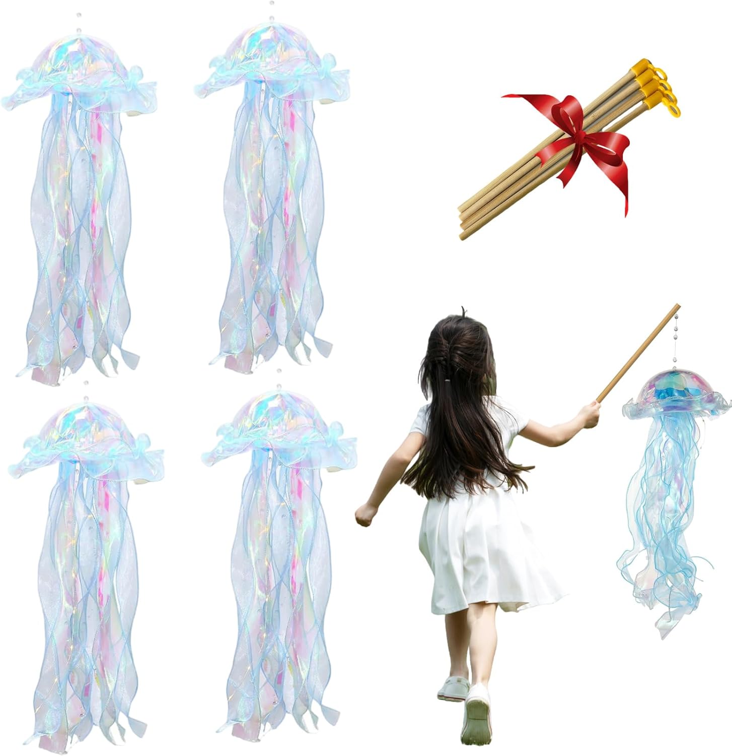 BNVXR Lámpara de pez gelatina brillante para adultos y niños, paquete de 4 lámparas LED de gelatina de pescado, linterna colgante de gelatina