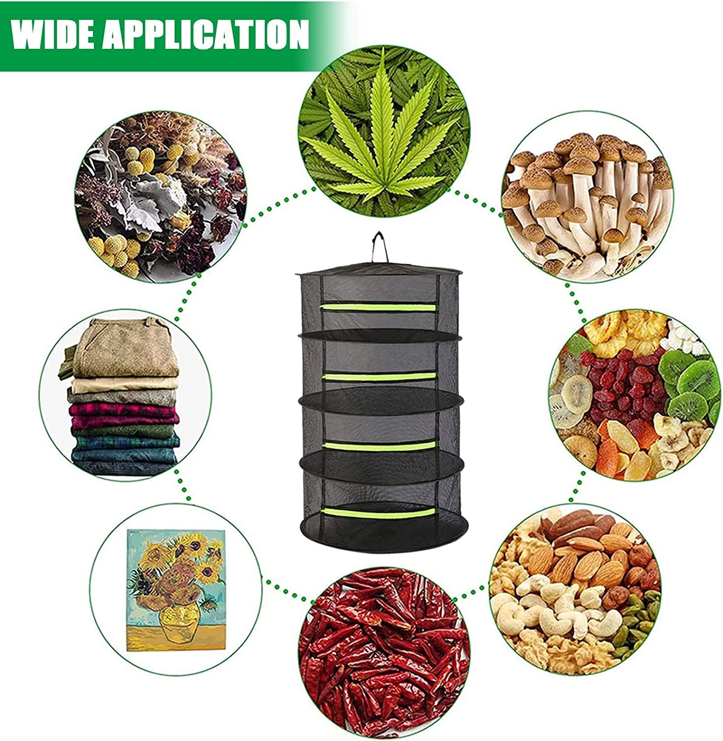 Rete per l'essiccazione delle erbe, stendino per l'essiccazione a 4 strati, rete pieghevole per appendere le erbe, rete per piante aromatiche con cerniere per piante, verdure, erbe, germogli (nero)