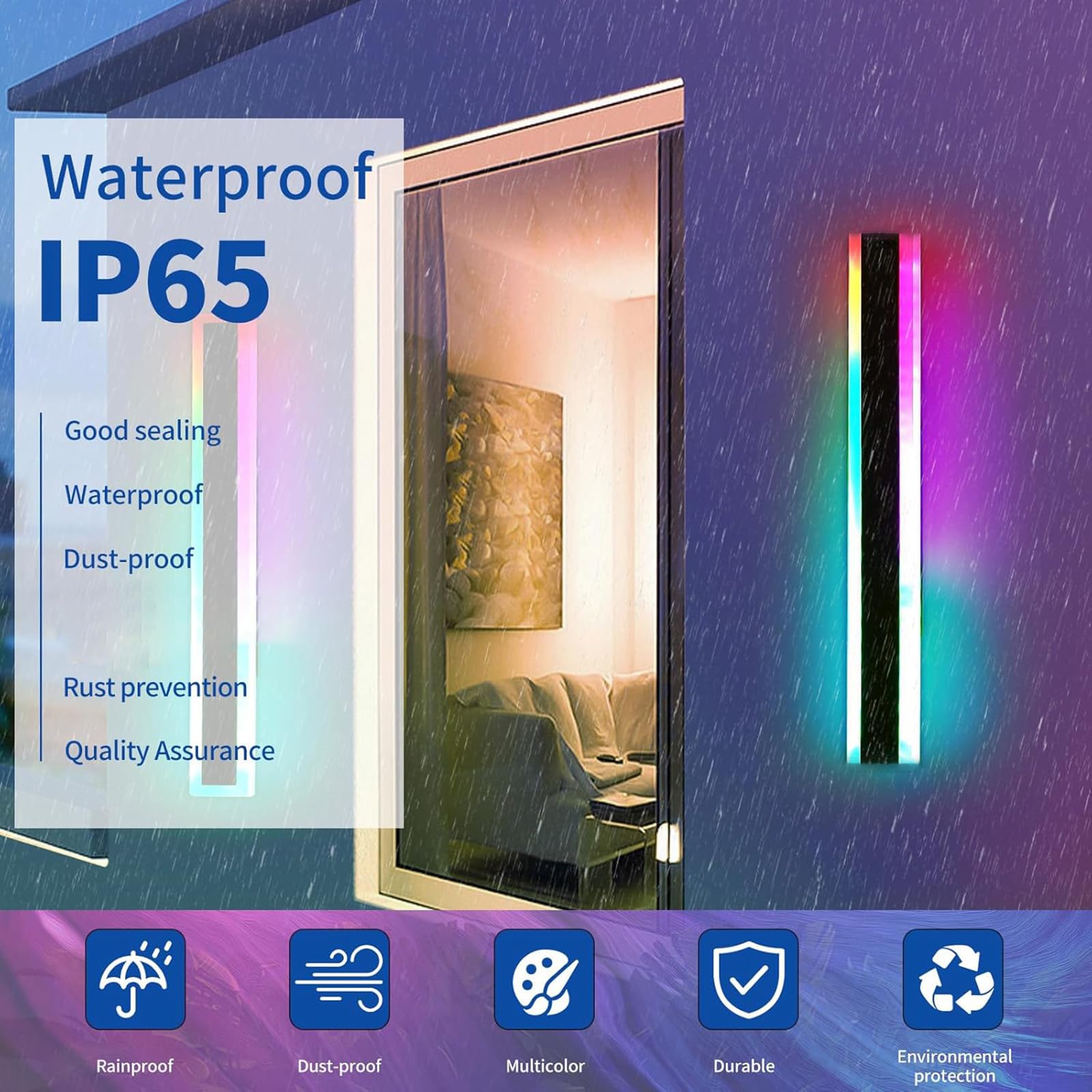 RGB Lange Außenwandleuchten Dimmbar LED Wandlampen mit Fernbedienung Aussen Innen Wandbeleuchtung IP65 Wasserdichte Aluminium Schwarz für Balcony Villa Terrassen Gärten (D,120cm)