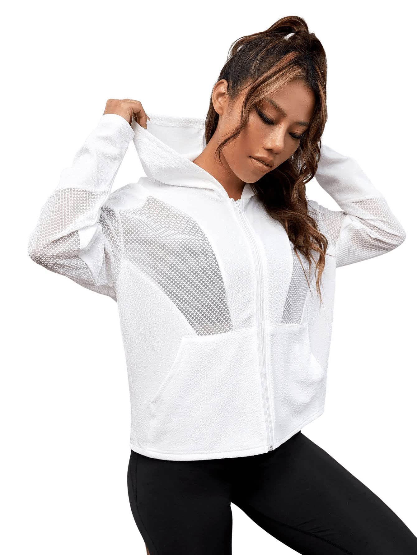 OYOANGLE Women's Full Zip Up Athletic Running Hoodie 