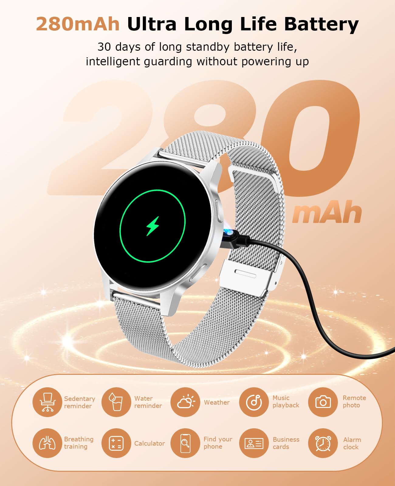 SLOKSFil Smartwatch Damen, 1,27" HD Touch Display Rund, Schrittzähler mit Telefonfunktion, 24H Pulsuhr Schlafmonitor, 100+ Sportmodi Fitness Tracker für Android & iPhone (Silber)