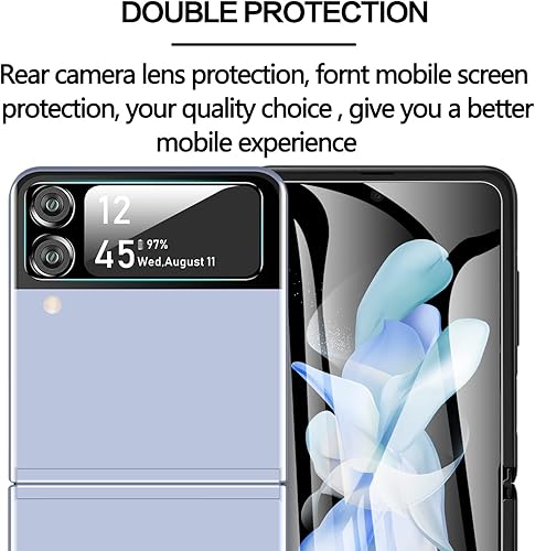 Miniatura 3 de YWXTW [Paquete de 2+2] para Samsung Galaxy Z Flip 4 5G EPU protector de pantalla + protector de lente de cámara de vidrio templado, ultrafino
