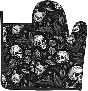 Funny Gothic Skeleton Oven Mitts Set, Funny Baking Gifts for