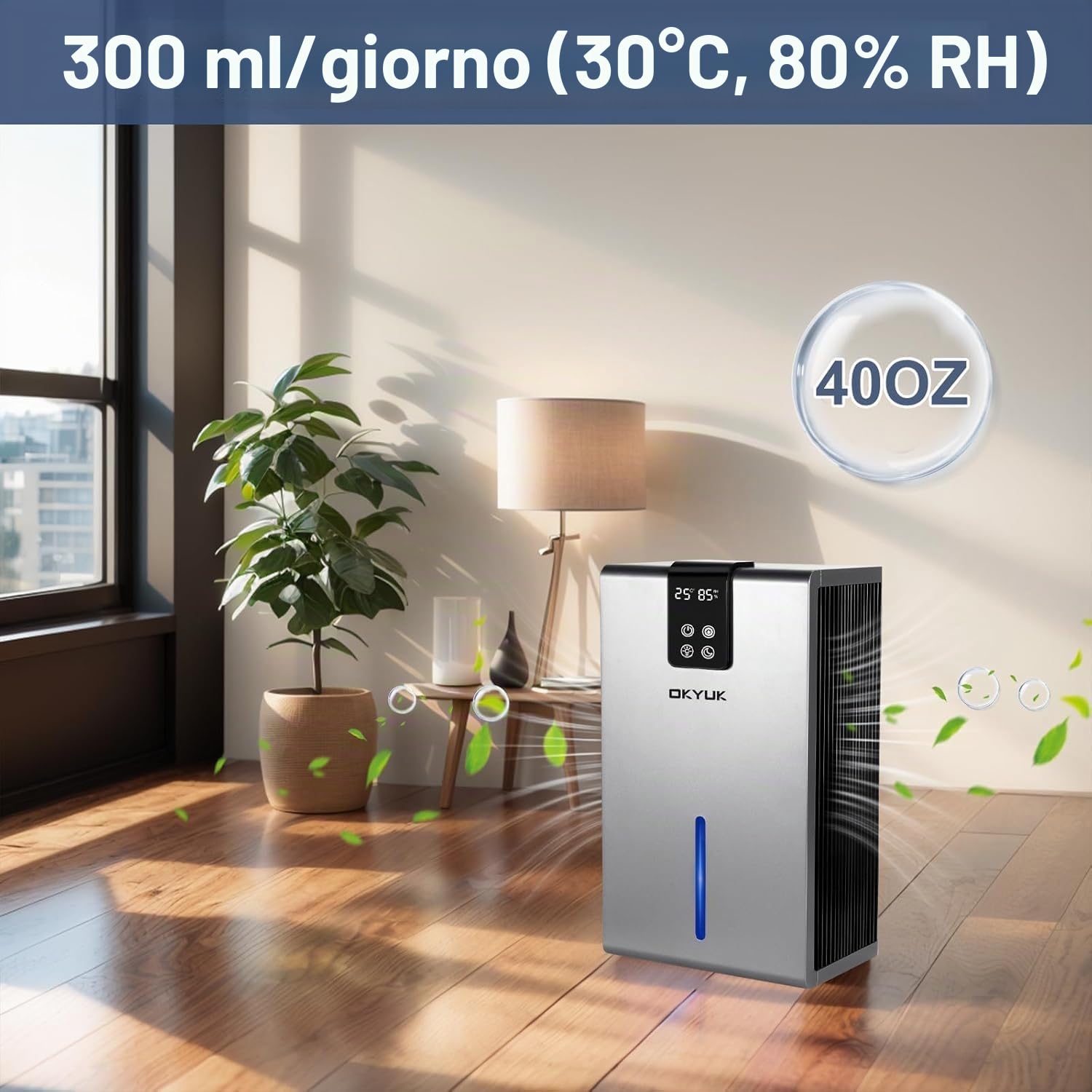 Deumidificatore, 2800 ml, deumidificatore elettrico per casa con spegnimento automatico, luce LED a 7 colori, ideale per camper, bagno, camera da letto, cantina