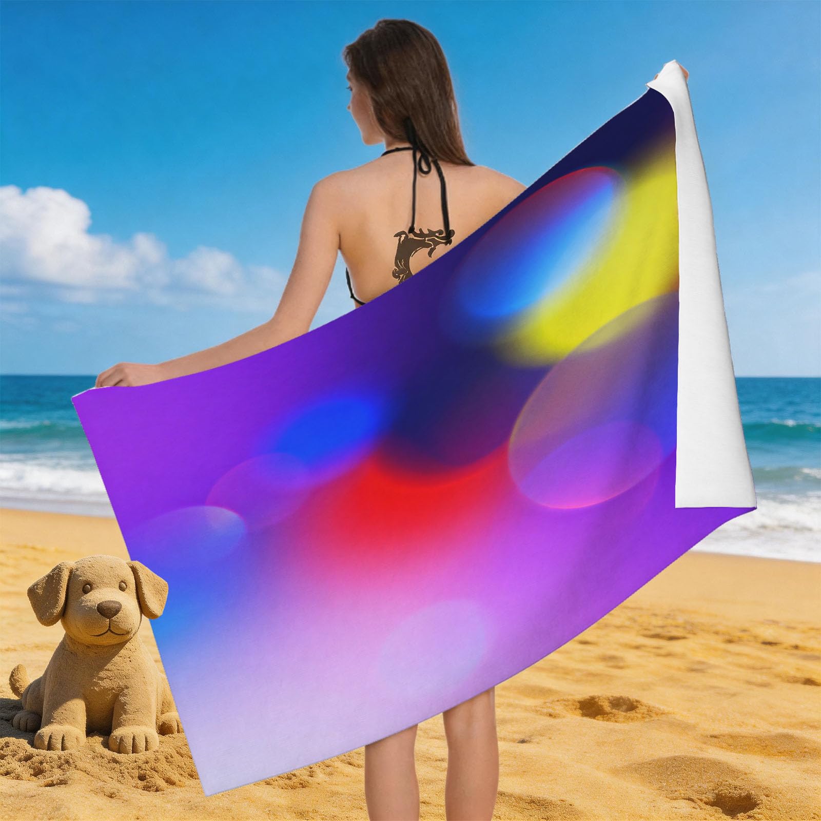 Leichong Men's Purple 3D Dreamy Rainbow Beach Towel Large Microfiber Soft Quick Dry For Adults, Abstract Art Bath Towel Lightweight Soft Absorbent For Travel Swimming Pool Sports, 80 X 160 Cm