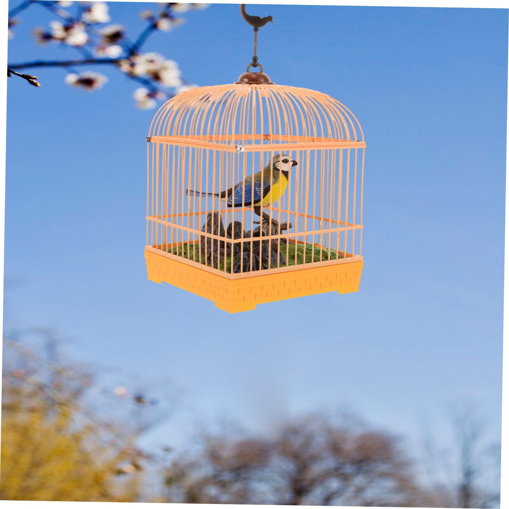Hohopeti Juguete para Pájaros Activado por Sonido con Diseño Realista de Jaula, Plástico Duradero y Movimiento Interactivo para Entretenimiento Portátil Infantil